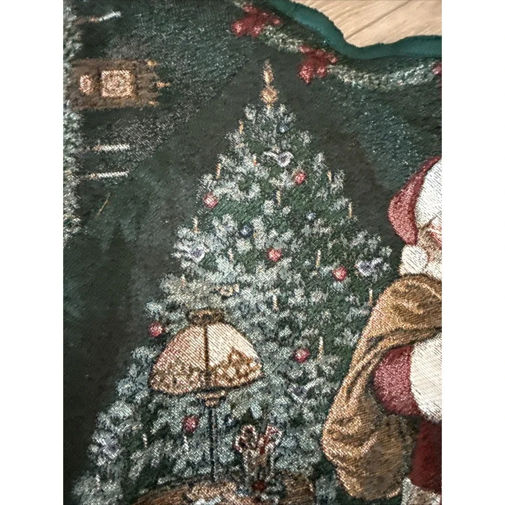 Vtg Mohawk Home Tapestry Christmas Tree Skirt Santa Fireplace Gifts Scene 51